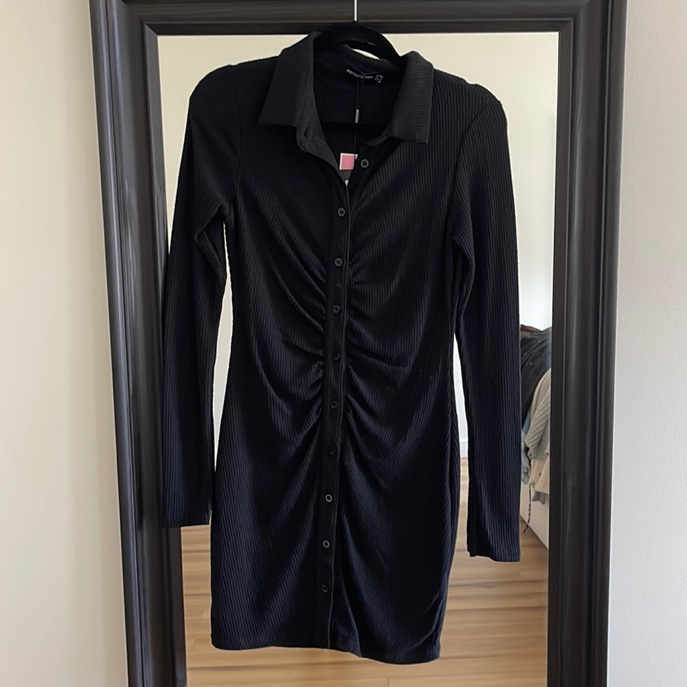 Ribbed ruched sweater dress